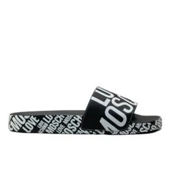 LOVE MOSCHINO BLACK LOGO PRINT SLIDE